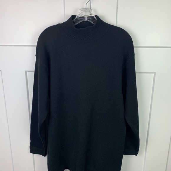 Vintage Lands End SMALL 100% Virgin Wool Sweater Tunic Black Mock Neck - Picture 2 of 4